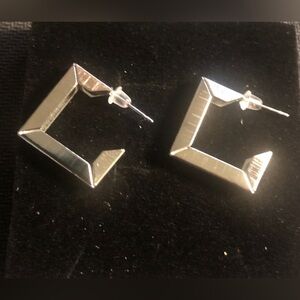 Geometric Silver Tone Open Square Stud Earrings